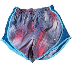 Nike Dri-Fit Women's Running Shorts Teal Blue Watercolor with Pink Lined Small